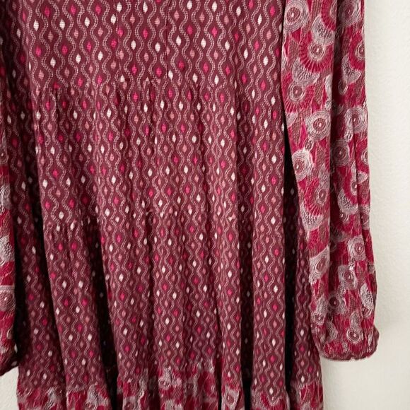 MAEVE x ANTHROPOLOGIE | Tiered Dress Amber Burgundy Red Off White Boho | Large - Picture 4 of 10